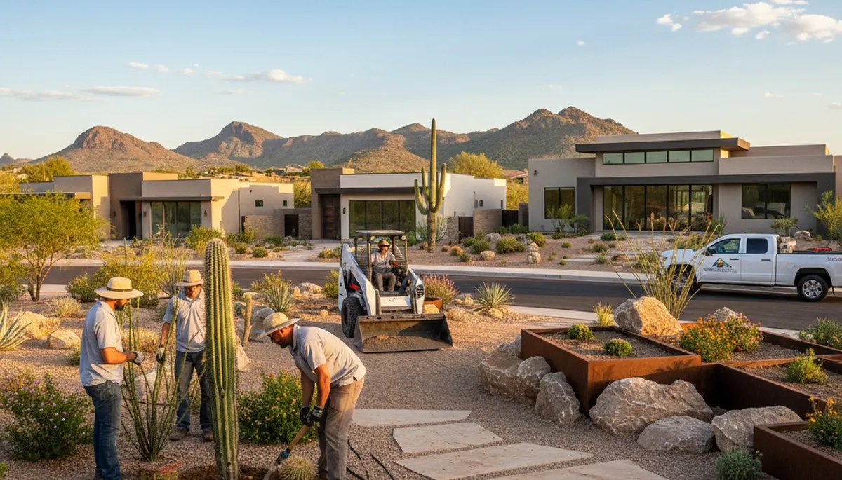 Landscaping crew providing Tucson, AZ yard maintenance service