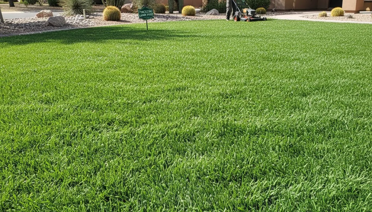 Lush green residential lawn in Tucson AZ showing thick turf from expert lawn care and landscaping services