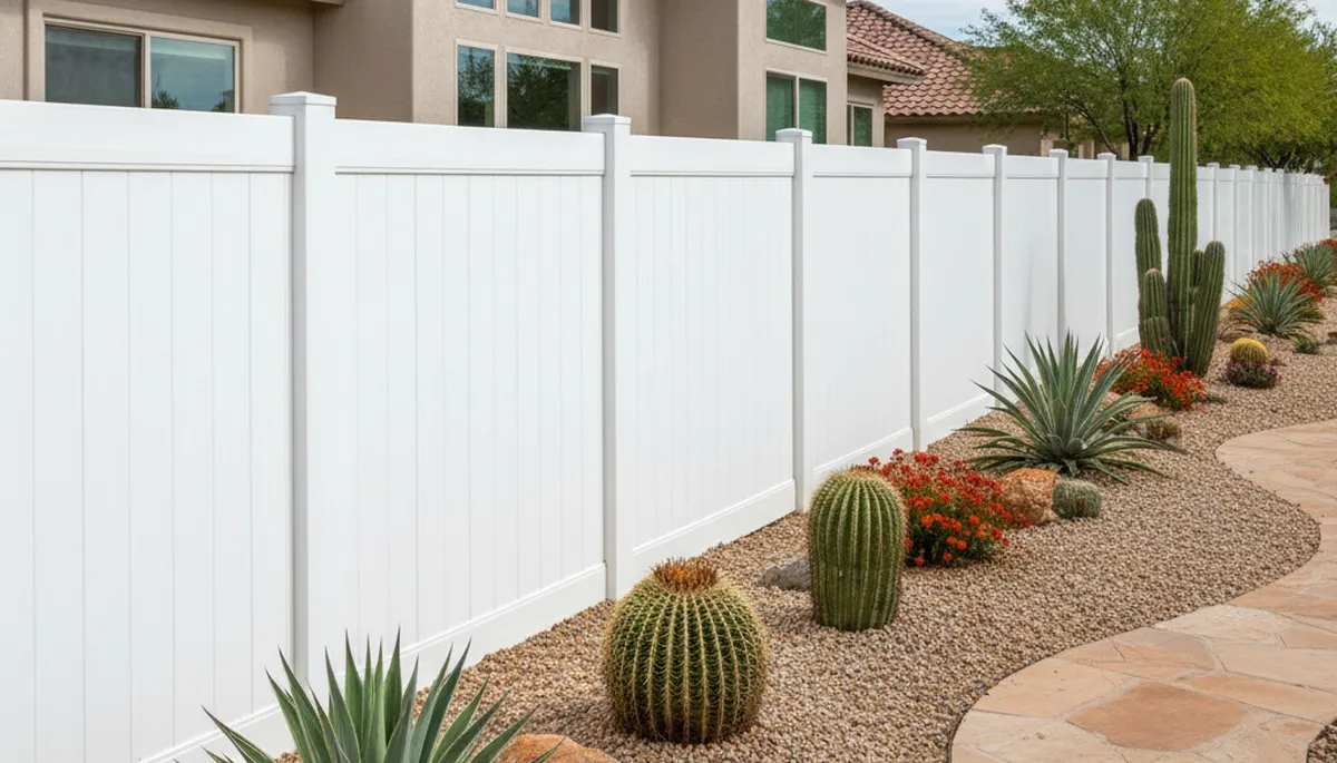 White wooden privacy fence installation by Chop Chop Landscaping in Tucson, AZ residential yard